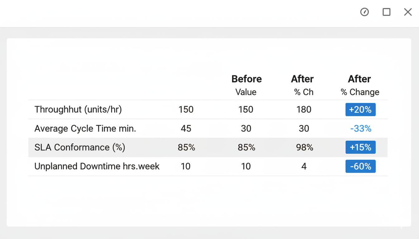KPI before/after tables